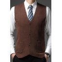 Pop Waistcoat Pure Color Flap Pocket V-Neck Skinny Slimming Button Fly Suit Vest for Guys
