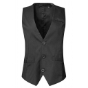 Fancy Mens Suit Vest Solid Color Sleeveless V-Neck  Slim Fit Suit Vest with Pockets