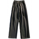 Guy's Boyish Pants Stripe Pattern Drawstring Elastic Waist Mid Rise Full Length Pants