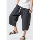 Casual Guy's Pants Whole Colored Drawstring Waist Ankle Length Mid Rise Pants