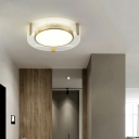 Glass Circle Shade Contemporary Ceiling Light LED Light Flush Mount Ceiling Light in 3 Colors Light for Living Room