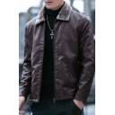Chic Men Jacket Whole Colored Pocket Detailed Lapel Collar Long-sleeved Relaxed Leather Jacket