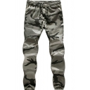 Cool Pants Camo Printed Drawstring Elastic Waist Front Pocket Regular Fitted Pants for Men