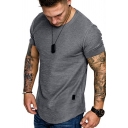 Edgy Men's T-Shirt Pure Color Round Hem Crew Neck Short Sleeves Slim Fitted T-Shirt