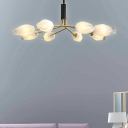 Gold Metal Radial Pendant Light Mid-Century Modern White Floral Glass Shade Chandelier Lighting
