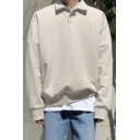 Creative Mens Sweatshirt Solid Color Lapel Collar Long Sleeves Rib Cuffs Loose Fitted Sweatshirt