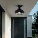 Wrought Iron Wire Cage Semi Flush Mount Light 1 Bulb in Black for Kitchen Island Farmhouse Loft