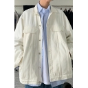 Modern Jacket Pure Color Breast Pocket Long Sleeves Lapel Collar Loose Denim Jacket for Men