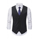 Trendy Mens Suit Vest Stripe Pattern Long-Sleeved V-Neck Single Breasted Pocket Detail Slim Fitted Suit Vest