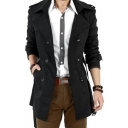 Trendy Guys Trench Coat Solid Button Placket Mid-Length Long-sleeved Slim Fit Trench Coat