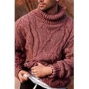 Men's Thermal Sweater Whole Colored Rib Cuffs High Neck Long Sleeves Relaxed Fit Sweater