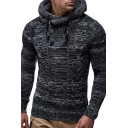 Men's Leisure Sweater Solid Color Long-Sleeved High Collar Drawcord Rib Cuffs Relaxed Fit Sweater