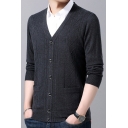 Fashionable Mens Cardigan Plain Color V-Neck Long-Sleeved Single Breasted Slim Fitted Cardigan