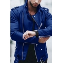 Guys Cool Jacket Solid Zip Closure Stand Collar Long-sleeved Leather Jacket