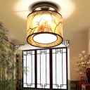 Black Flush Mount Lamp Traditional Fabric 8 Inchs Wide 1-Light Ceiling Fixture for Bedroom