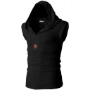 Urban Men's Tank Top Solid Color Wide Shoulder Strap Button Detail Slim Fitted Tank Top with Hooded