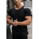 Fancy Mens Tee Top Pure Color V-Neck Short-Sleeved Slim Fitted Tee Top