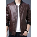 Pop Men's Jacket Whole Colored Zipper Placket Pocket Long-sleeved Regular PU Jacket