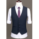Casual Guys Suit Vest Plain Pocket Decoration V-Neck Slim Fit Sleeveless Button Up Blazer Vest
