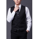 Popular Men Suit Vest Plain Pocket Detailed Sleeveless Slim Fitted V-Neck Button-up Vest