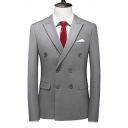 Vintage Mens Suit Pure Color Lapel Collar Long Sleeves Pocket Detail Double Breasted Slim Fit Suit Top