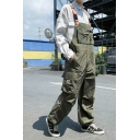Fashionable Mens Coverall Solid Color Cargo Pockets Straight Leg Full Length Coverall