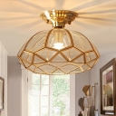 Colonial Style Transparent Glass Shade 1-Bulb Brass Flush Mount Light for Balcony