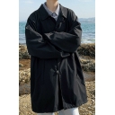 Modern Guy's Coat Whole Colored Lapel Collar Regular Long Sleeve Single-Breasted Trench Coat