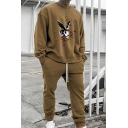 Men's Unique Co-ords Butterfly Printed Long Sleeve Round Neck Drawstring Pants Regular Co-ords