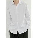 Guys Dashing Shirt Solid Color Turn-down Collar Relaxed Fitted Long Sleeve Button Up Shirt