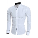 Fashionable Men Shirt Solid Color Turn-down Collar Slimming Long Sleeve Button Fly Shirt