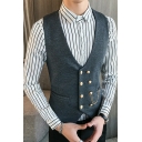 Casual Guys Vest Pure Color V-Neck Sleeveless Button Closure Pockets Detail Slim Fit Vest