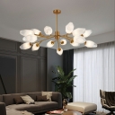 Contemporary Frosted Glass Tulip Flower Chandelier Light Sitting Room Pendant Light in Gold