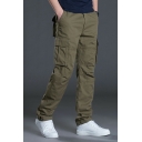 Men's Smart Cargo Pants Solid Color Pocket Embellish Zip Closure Mid-Rised Fitted Cargo Pants