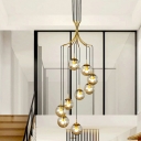 Amber Glass Globe Pendant Lighting Postmodern Golden Ceiling Light for Bedroom