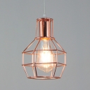 Dining Table Cage Pendant Light 1-Head Metal Industrial Rose Gold Finish Hanging Light