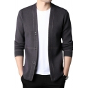 Guy's Elegant Cardigan Solid Color Relaxed Fitted Long Sleeve Button Fly Open Front Cardigan
