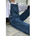 Casual Overalls Solid Color Chest Pocket Sleeveless Straight-Leg Overalls for Men