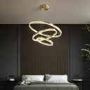 Modern Gold Chandelier Ring Shaped Circle Metal Pendant Lamp Foyer Office Staircase