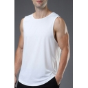 Men Sportive Tank Solid Color Round Neck Sleeveless Curved Hem Relaxed Tank