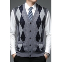 Cool Mens Vest Plaid Printed Sleeveless V-Neck Button Closure Regular Fitted Sweater Vest