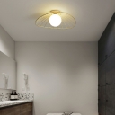 Single-Bulb Cap Shape Black/Gold Semi Flush Ceiling Light Rattan Corridor Flush Mount Lighting