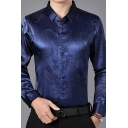 Elegant Shirt Dragon Print Long Sleeve Turn-down Collar Slim Fitted Button Fly Shirt for Guys