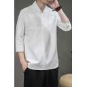 Stylish Mens Tee Top Pure Color 3/4 Sleeve V-Neck Relaxed Fitted Tee Shirt