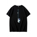 Guys Soft T-Shirt Cartoon Astronaut Patterned Round Neck Short Sleeve Oversized T-Shirt