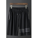 Stylish Shorts Stripe Printed Mid-Rised Drawstring Elastic Waist Pockets Detail Fitted Shorts for Men