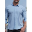Street Look Shirt Solid Color Long Sleeves Button Closure Spread Collar Relaxed Fit Shirt for Men