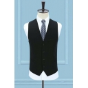 Guys Edgy Suit Vest Plain Button Placket V-Neck Pocket Detail Slimming Suit Vest