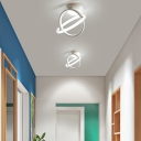Double Ring Ceiling Light Stylish Modern Metal LED Semi Flush Mount Lamp 9 Inchs Height with Silica Gel Shade