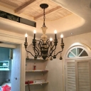 Grey Finish Metal Gooseneck Arm Candelabra Chandelier Living Room Suspension Lamp